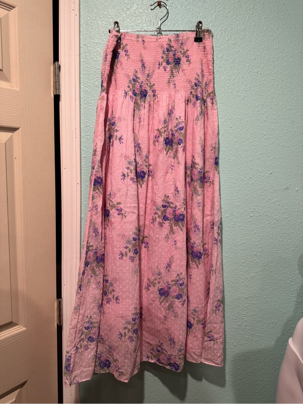 LoveShackFancy Pink Floral Maxi Skirt with Purple Accents